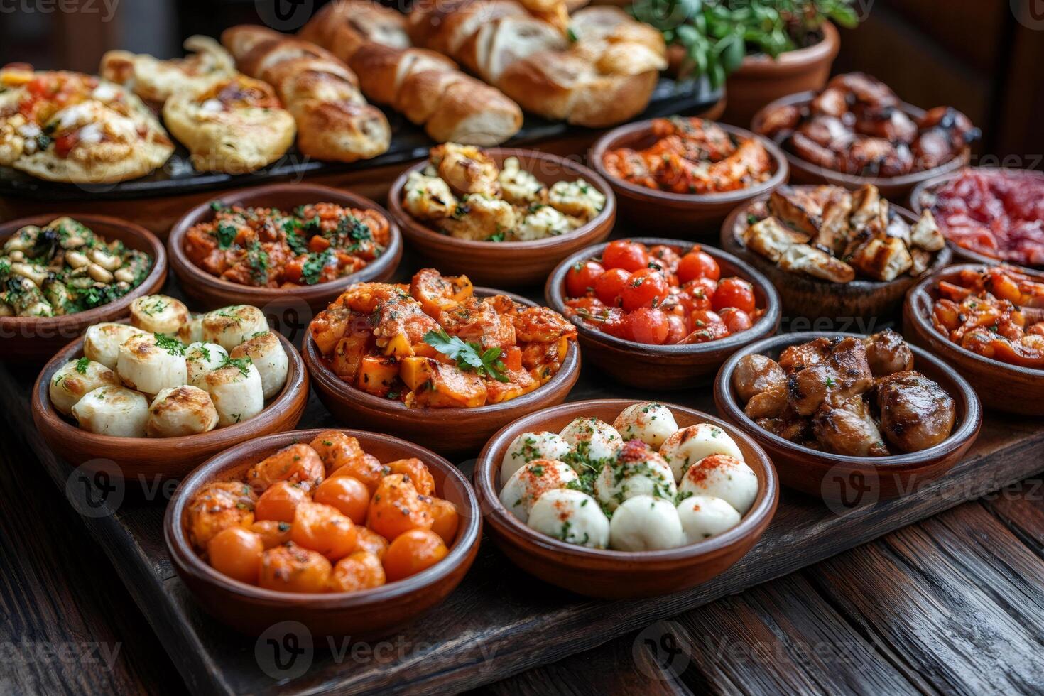 Assortiment classique de tapas espagnoles sur table en bois rustique
